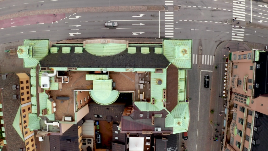 Beautiful view of the Malmo old town in Sweden. Aerial view from above.
