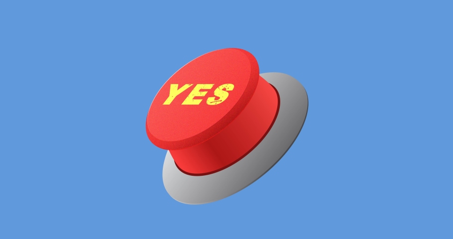 Pushing a red YES button with a finger and without in red and blue colours with bright yellow letters and MATTE/ALPHA channel attached
