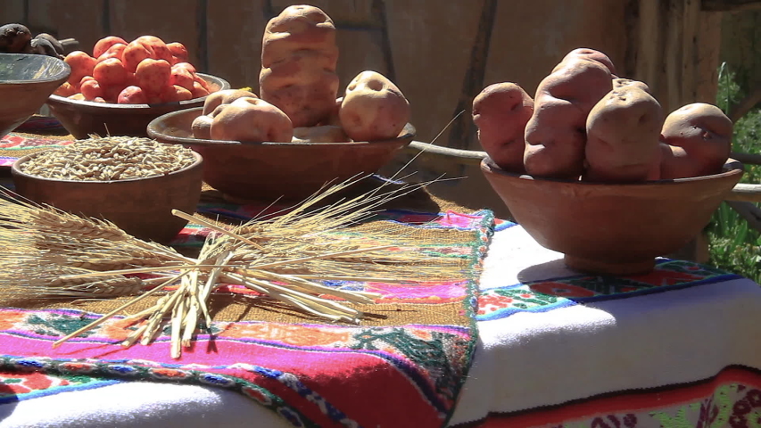 Peruvian Traditional Food Ingredients Slider Over Table on Sunny Day