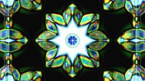 Kaleidoscope changes shape. Liquid moving abstraction with the effect of glass. Multicolored visual illusions, moving waves of geometric shapes. Background for playing video jockey, VJ. Computer graph