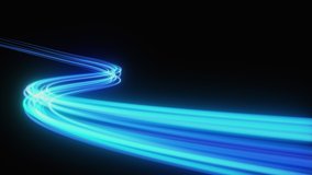 Bright blue neon glowing fast moving streams of light, along a trajectory. Fast energy flying wave line with flash lights. Animation magic swirl trace path on black background. - Powered by Shutterstock - Get 15% off with code: PIKWIZARD15
