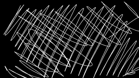 Random chaotic curves on black background. Hand drawn dinamic scrawls. These hand-drawn scribbles, doodles can be used as Luma Mattes  for videotransitions.