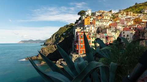 Time Lapse of the beautiful and scenic seaside village of Riomaggiore in Italy. On small towns that makes up Cinque Terre.