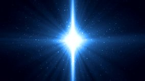 Animation blue background with rays and sparkles stars on black background. Abstract animation background with lens flare. Seamless loop. Set the video in my portfolio. 