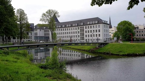 MOERS/ GERMANY - JUNE 16 2019 : The new town hall ist located close to the river.