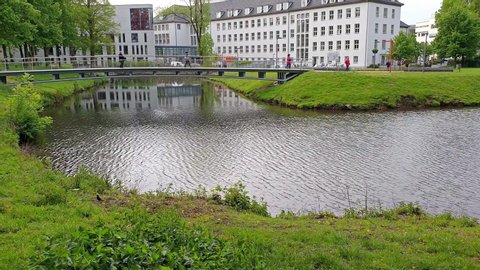 MOERS/ GERMANY - JUNE 16 2019 : The new town hall ist located close to the river.