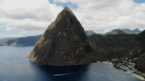 Huge pitons drone view at Saint Lucia sugar beach St Lucia mountains