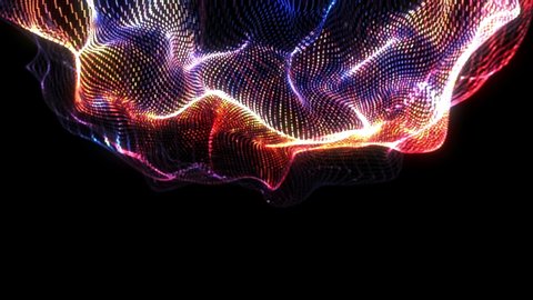 Seamless neon glowing waves. Big data wave of particles. Futuristic neon glowing surface. Abstract minimalist motion background. Loopable 4k