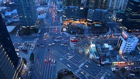 Traffic at Night in Seoul City,South Korea.