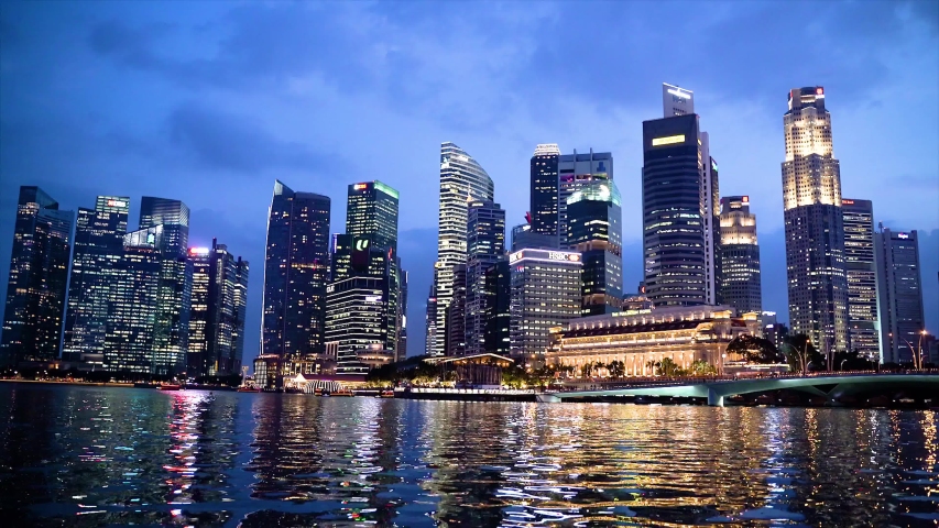 Beautiful laser show at the marina bay waterfront in singapore