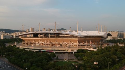 Seoul, Korea - June 17th 2019: Seoul World Cup Stadium Aerial Footage