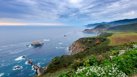 Time Lapse: Clouds Moving on Beautiful Blue Sky over Scenic Rocky Coast - Big Sur, California