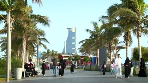 Corniche Jeddah, Saudi Arabia, People walking, June 18 2019