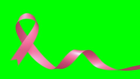 Pink ribbon of breast cancer awareness campaign in october month 3D animation with green screen