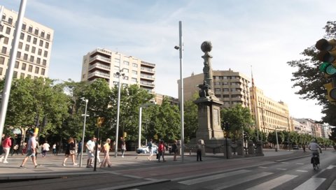 Zaragoza Spain from June 20, 2019, Plaza Aragon in Zaragoza city.