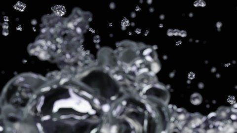 Water circle looping with reflections on black background, Water Splash Spinning flow, Liquid Wave shape from crystal nature water and bubble drop, slow motion, rapid, seamless loop, with Luma matte 