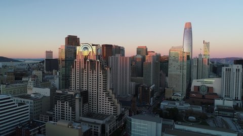 San Francisco, California / USA - November 17, 2017: An aerial view of downtown San Francisco and its many tall skyscrapers.