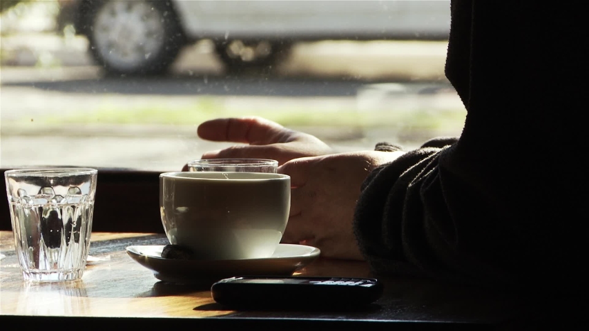 Man in a Cafe in San Telmo Neighborhood, Buenos Aires, Argentina. Close-Up.