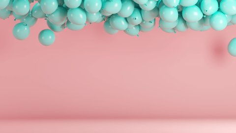 Blue Balloon Floating on Pink Background. Minimal idea concept. 3D Animation. Stock Video