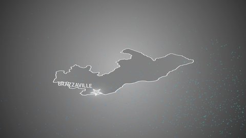 Digital 3d animated earth showing the borders of the country Republic of the Congo and the capital Brazzaville in 4K resolution at day