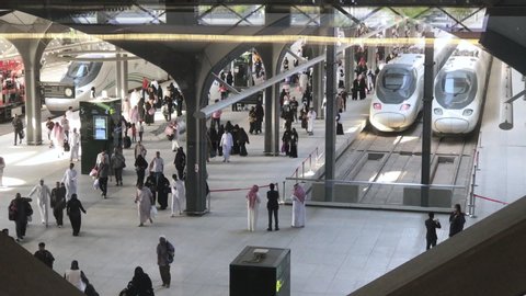 MADINAH, SAUDI ARABIA - MAY 27, 2019 :  Passengers arrived at Medina HSR station in Medina, Saudi Arabia.