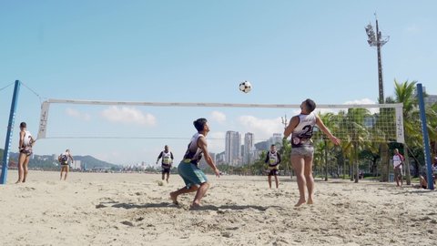Santos/Brazil - June - 2019: Men's Footvolley Game On Santos Brazil
