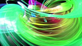 Abstract lines in motion as seamless creative background. Colorful stripes twist in a circular formation. Looped 3d smooth animation of bright shiny ribbons curled in circle. Multicolored 23