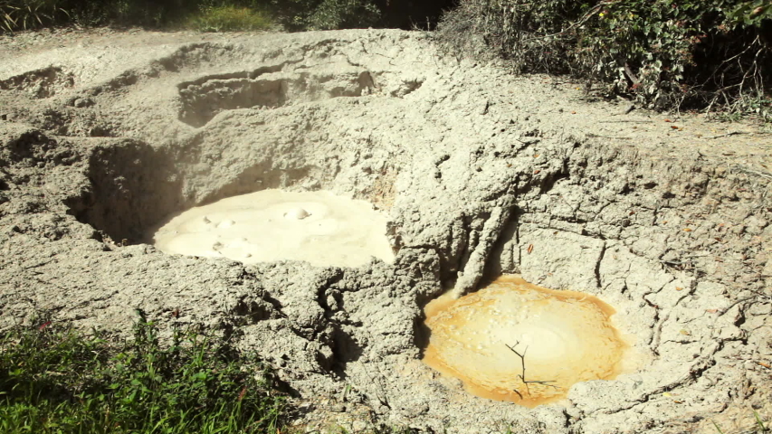 Close-up view of boiling mud pot in Rincon de la Vieja National Park in Costa Rica
