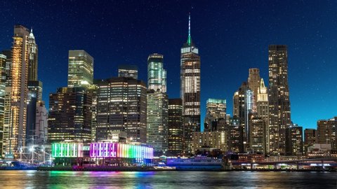 New York City Skyline with Star Trail Timelapse Starlapse Video from Brooklyn
