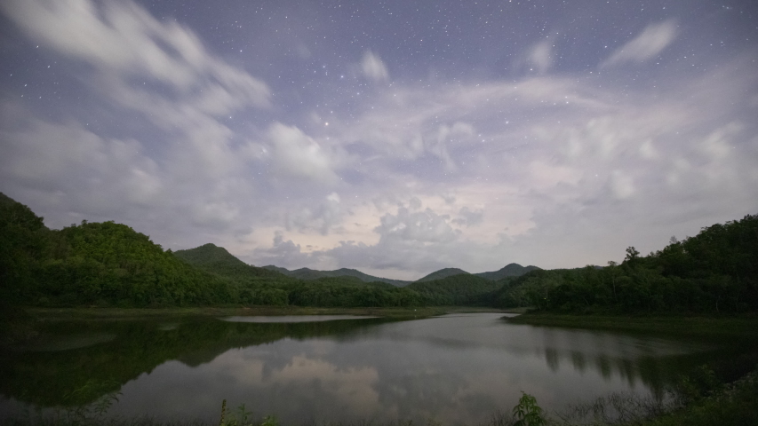 Star Time Lapse, Lake reflecting stars and sky