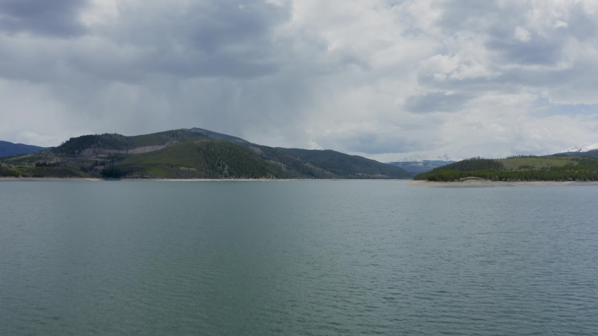 Ascending Aerial Shot of a Beautiful Mountain Lake in Colorado (Dillon Reservoir)