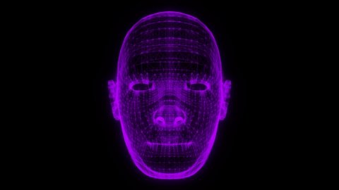 Purple Wireframe Man Head Animation Loop Graphic Element