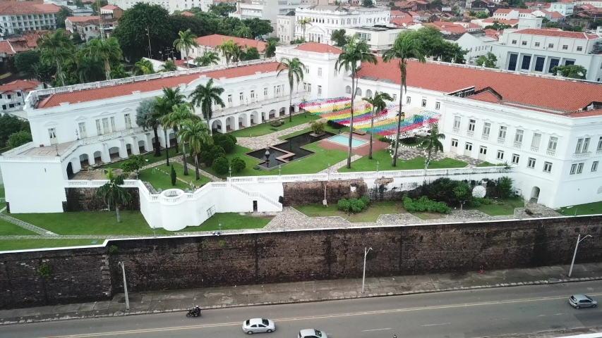 Aerial view of lions palace, historical building and overview of downtown in sao luiz, maranhao, brazil