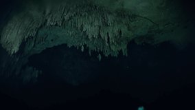 Beauty of cave in underwater Yucatan Mexico cenotes. Diving in clean and clear water. Unique beautiful video footage of wildlife in underwater world.