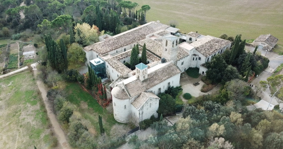 Aerial view of cultural and touristic complex Mon Sant Benet in Catalonia, Spain 