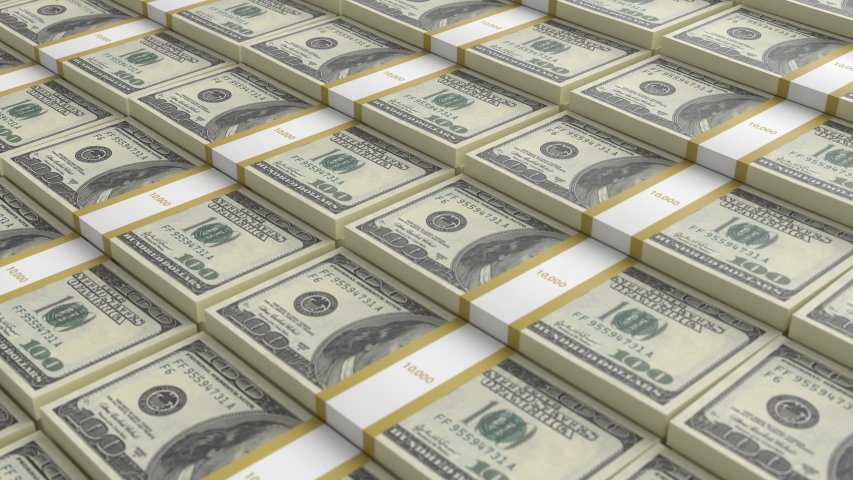 Endless loopable moving stacks of banknote of old sample dollars. Business accounting. Credit and deposit financial operations. 3d Animation 4k Ultra HD 3840x2160.