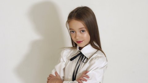 Closeup Portrait Cute Little Girl Big Stock Footage Video (100% Royalty