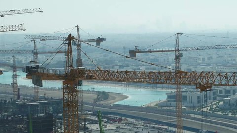 Dubai, United Arab Emirates - 02 - 15 - 2018: Aerial shot of construction cranes