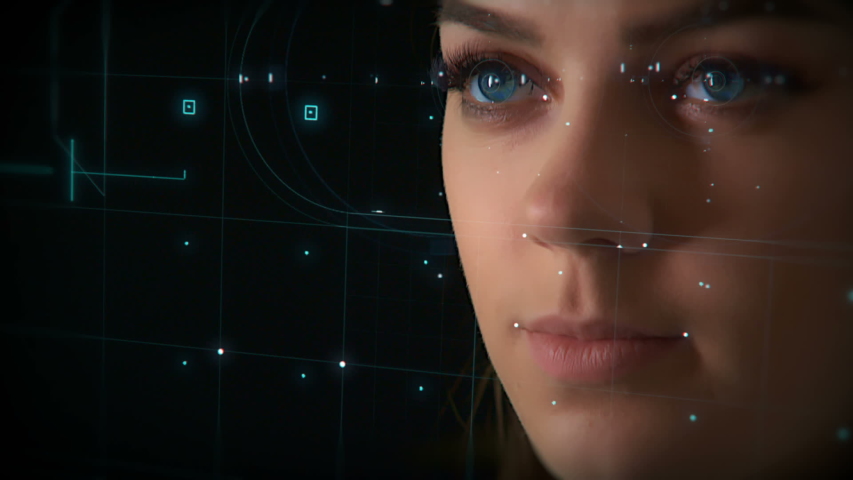 Face ID. Facial Recognition System. Face Detection Dots and Greed. Futuristic and Technological 3D Scanning of the Face of a Beautiful Woman for Facial Recognition. Close Up. | Shutterstock HD Video #1031911061