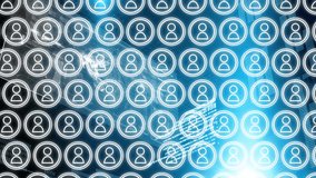 Digital animation of series of people icon vectors connected together with a computer screen background showing the Earth interface and data analytics tools.  - Powered by Shutterstock - Get 15% off with code: PIKWIZARD15