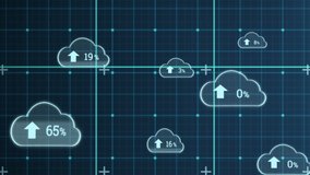 Digital animation of series of digital clouds uploading in a abstract grid square background.  - Powered by Shutterstock - Get 15% off with code: PIKWIZARD15