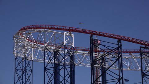 Blackpool, Lancashire / England - June 03 2019: Blackpool roller coasters are one of the oldest fun rides in the world dating to 1926, UK 4K