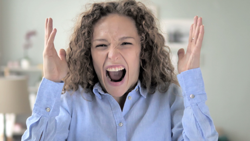 Messy curly asian screaming