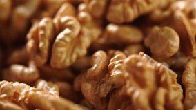 4k Video of rotating macro closeup Walnuts. Food rich in minerals and vitamins.
