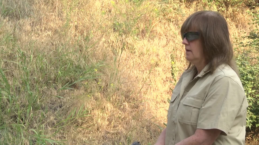 Woman shooting a handgun .