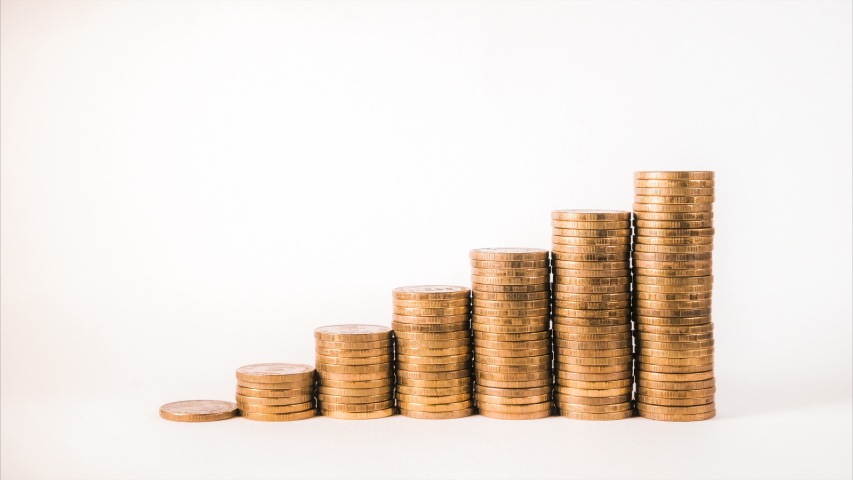 isolated step coin graph shows wealth increase timelapse