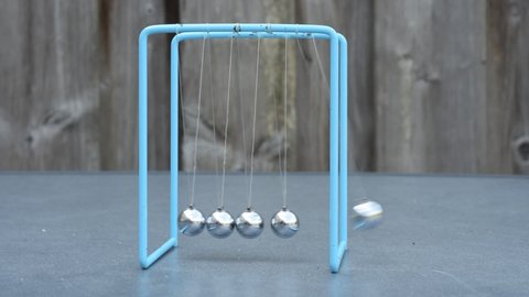 Newtons cradle, physics experiment: collision balls in action. 