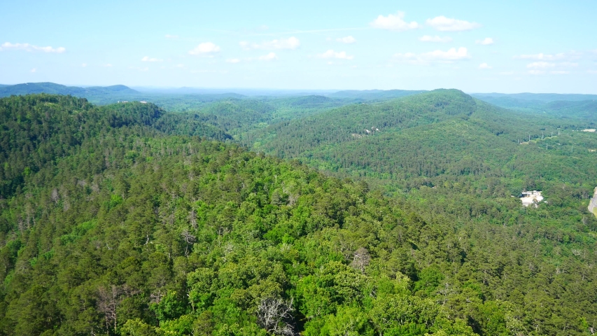 Landscape view of the hills of Hot Springs National Park in Arkansas as seen from the Hot Spring Mountain Tower.