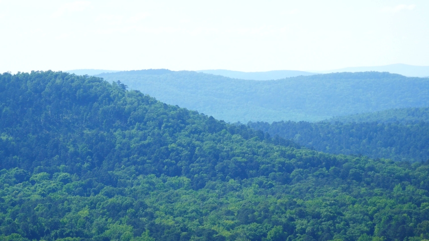 Landscape view of the hills of Hot Springs National Park in Arkansas as seen from the Hot Spring Mountain Tower.