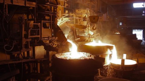 Melting of metal at the plant for the manufacture of steel. Metallurgy.